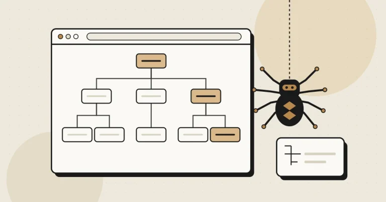 Ilustración de una araña robot recorriendo el árbol de páginas de un sitio