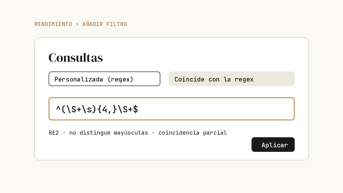 Filtro de consultas con expresión regular personalizada en Search Console